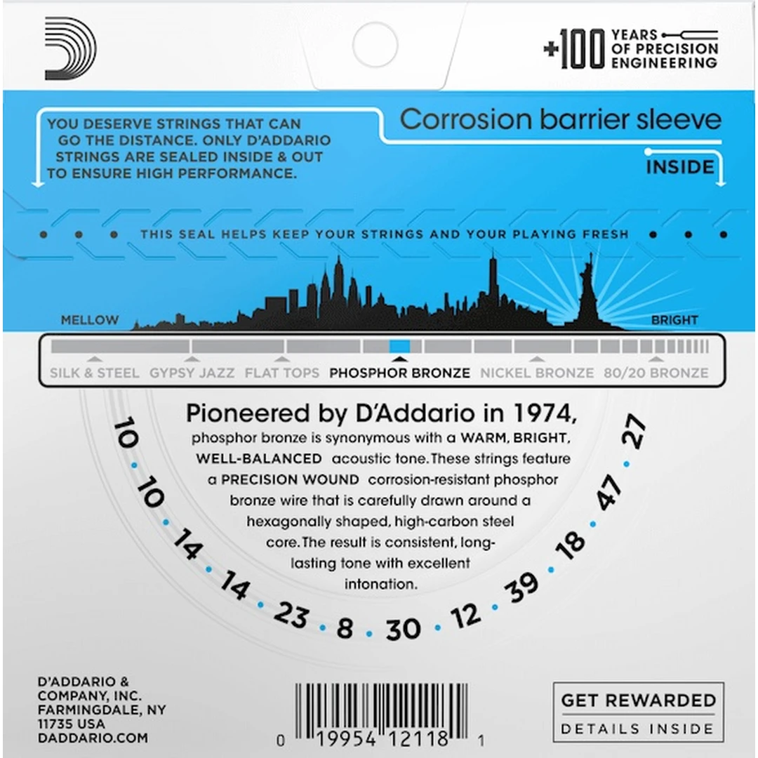 Струны для 12-ти струнной акустической гитары D'Addario EJ38