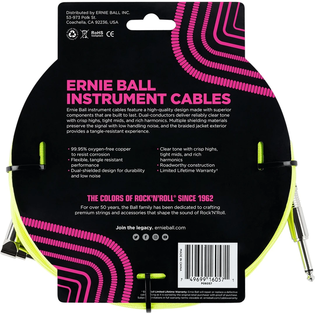 Инструментальный кабель Ernie Ball P06057 Neon Yellow