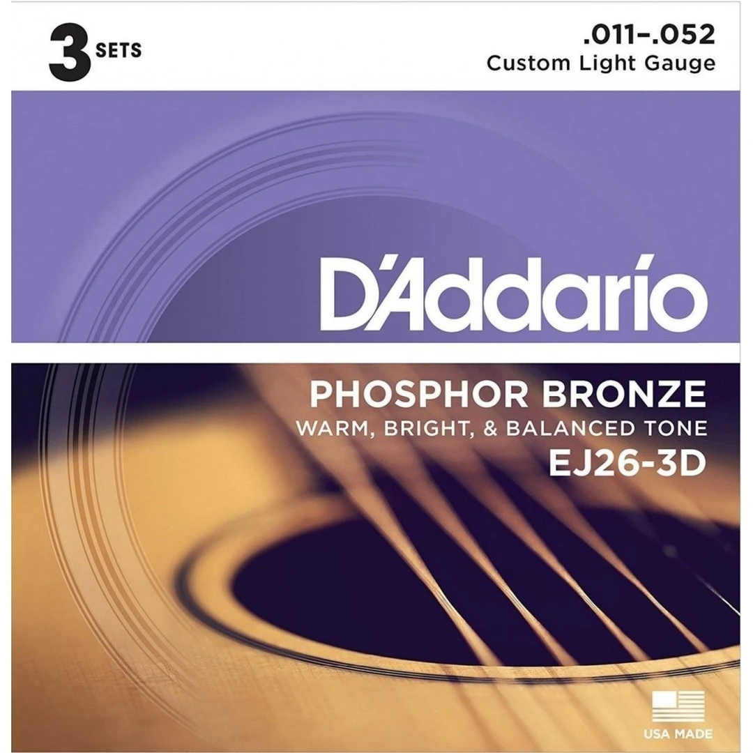 Струны для акустической гитары D’Addario EJ26-3D 11-52