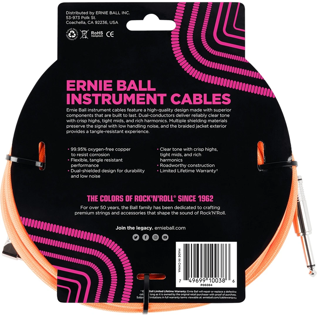Инструментальный кабель Ernie Ball P06084 Neon Orange