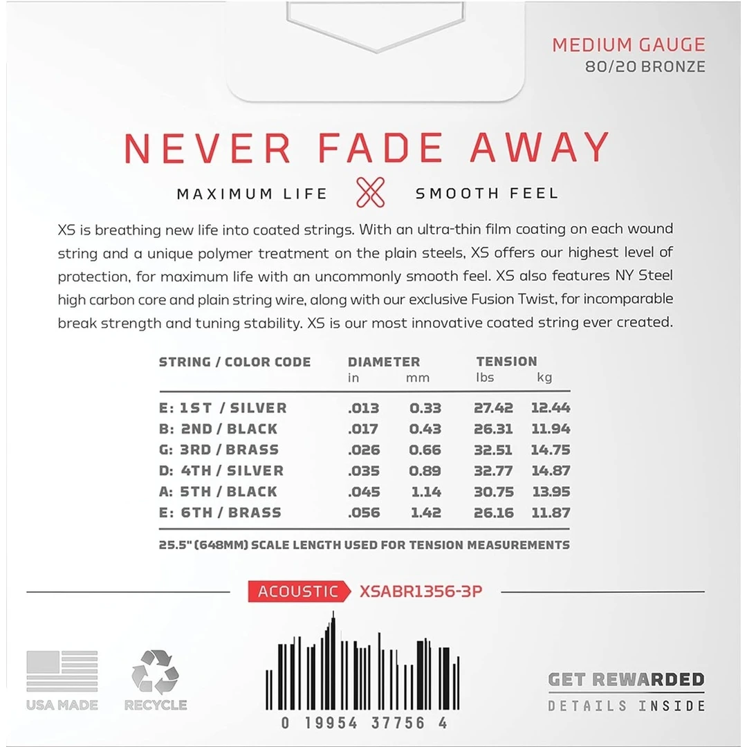 Струны для акустической гитары D'Addario XSABR1356-3P 13-56
