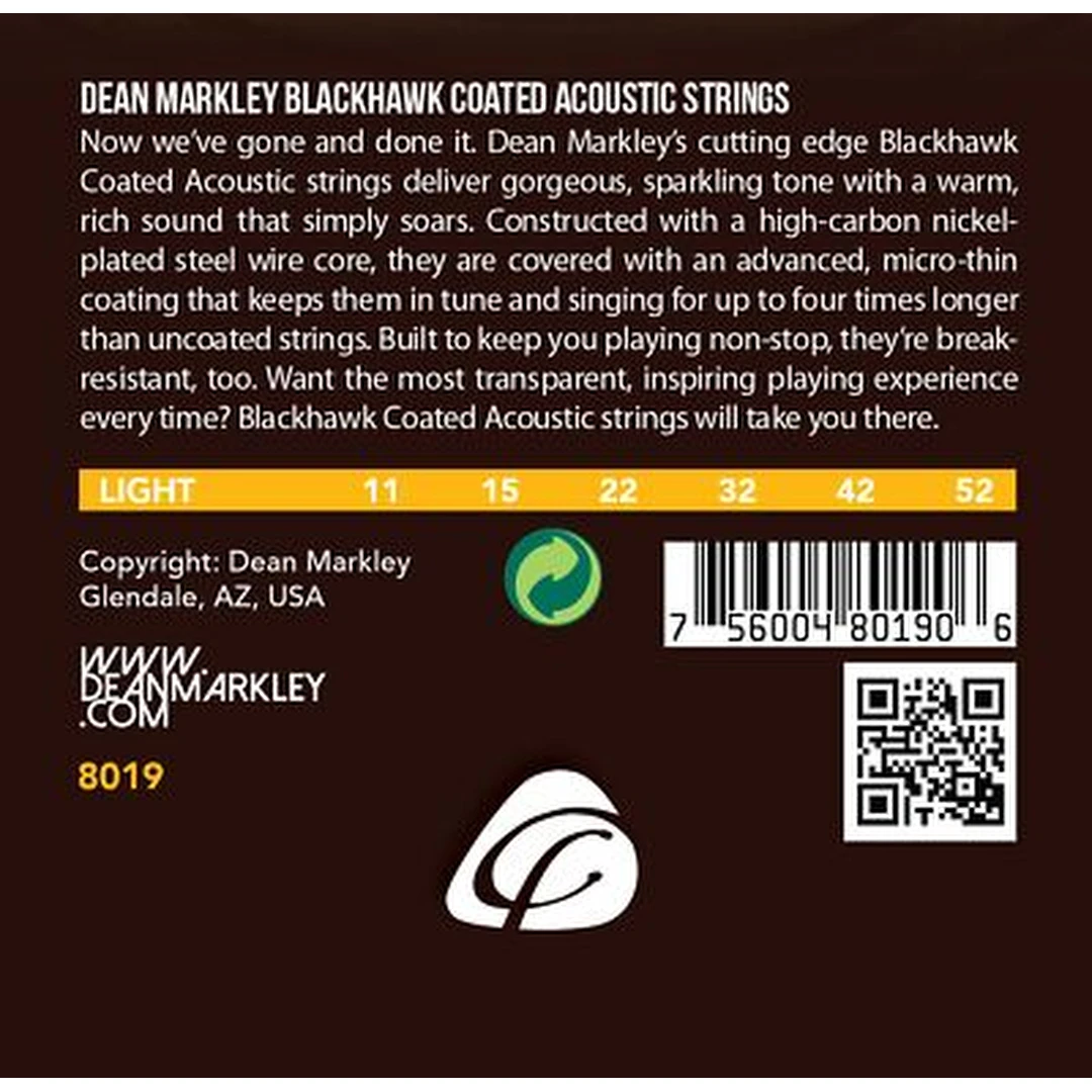 Струны для акустической гитары Dean Markley 8019 Blackhawk 80/20 11-52