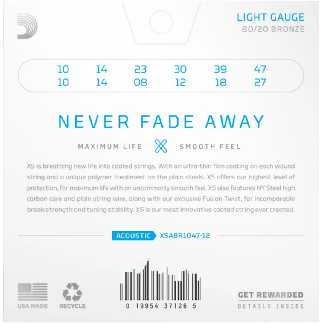 Струны для 12-ти струнной гитары D'Addario XSABR1047-12 10-47