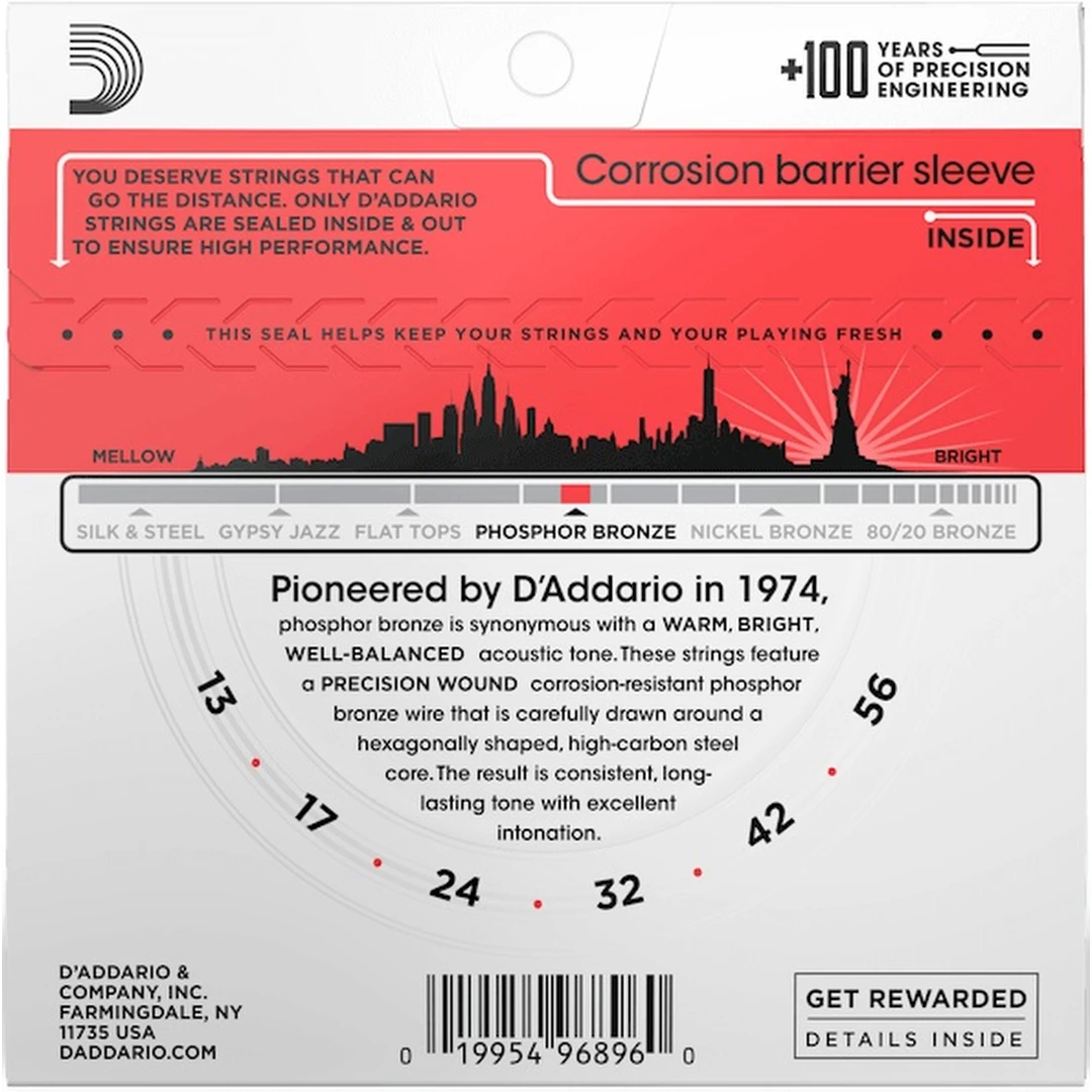 Струны для акустической гитары D'Addario EJ24 True Medium 13-56