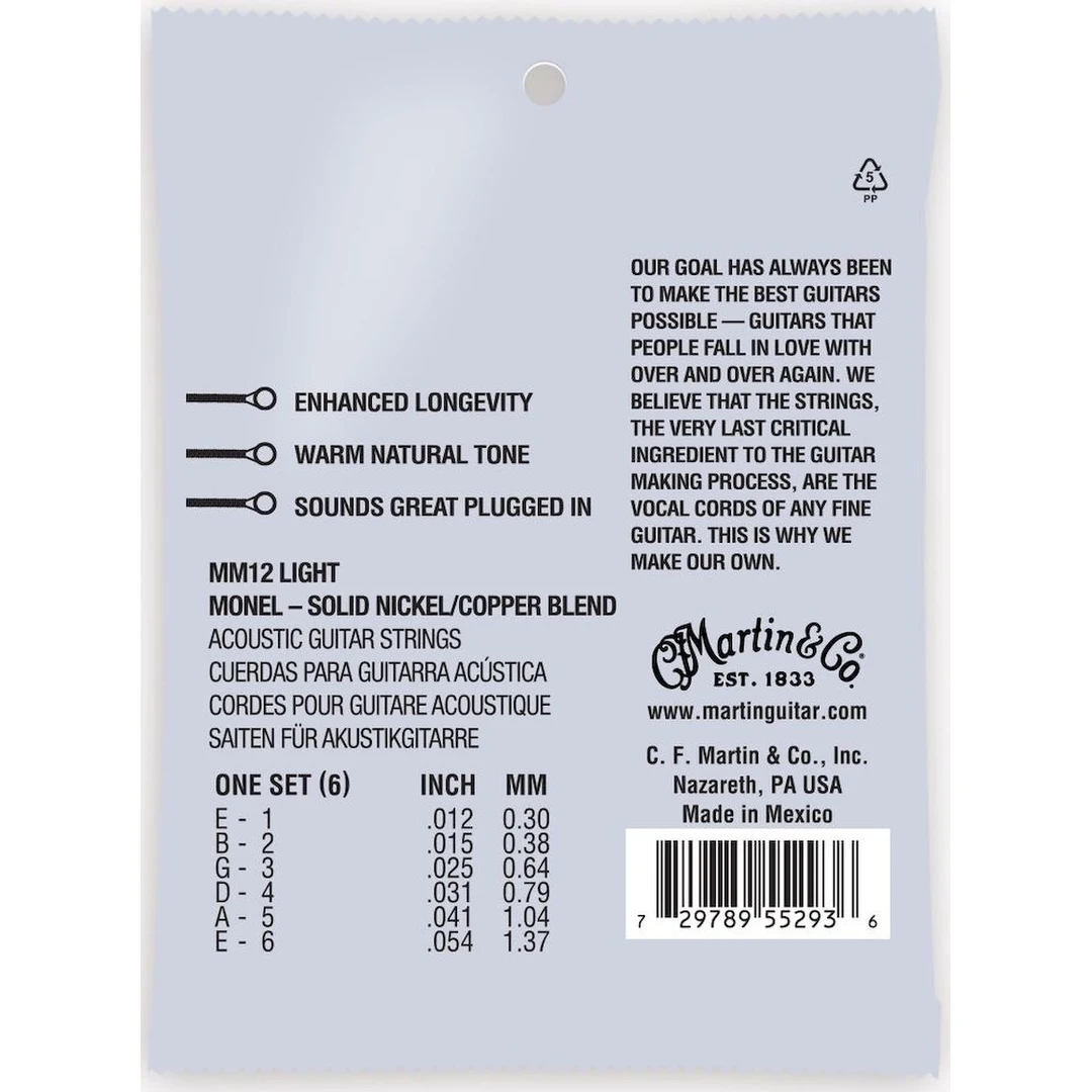 Струны для акустической гитары Martin MM12 12-54