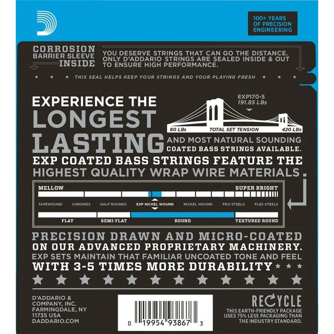 Струны для бас-гитары D'Addario EXP170-5 45-130