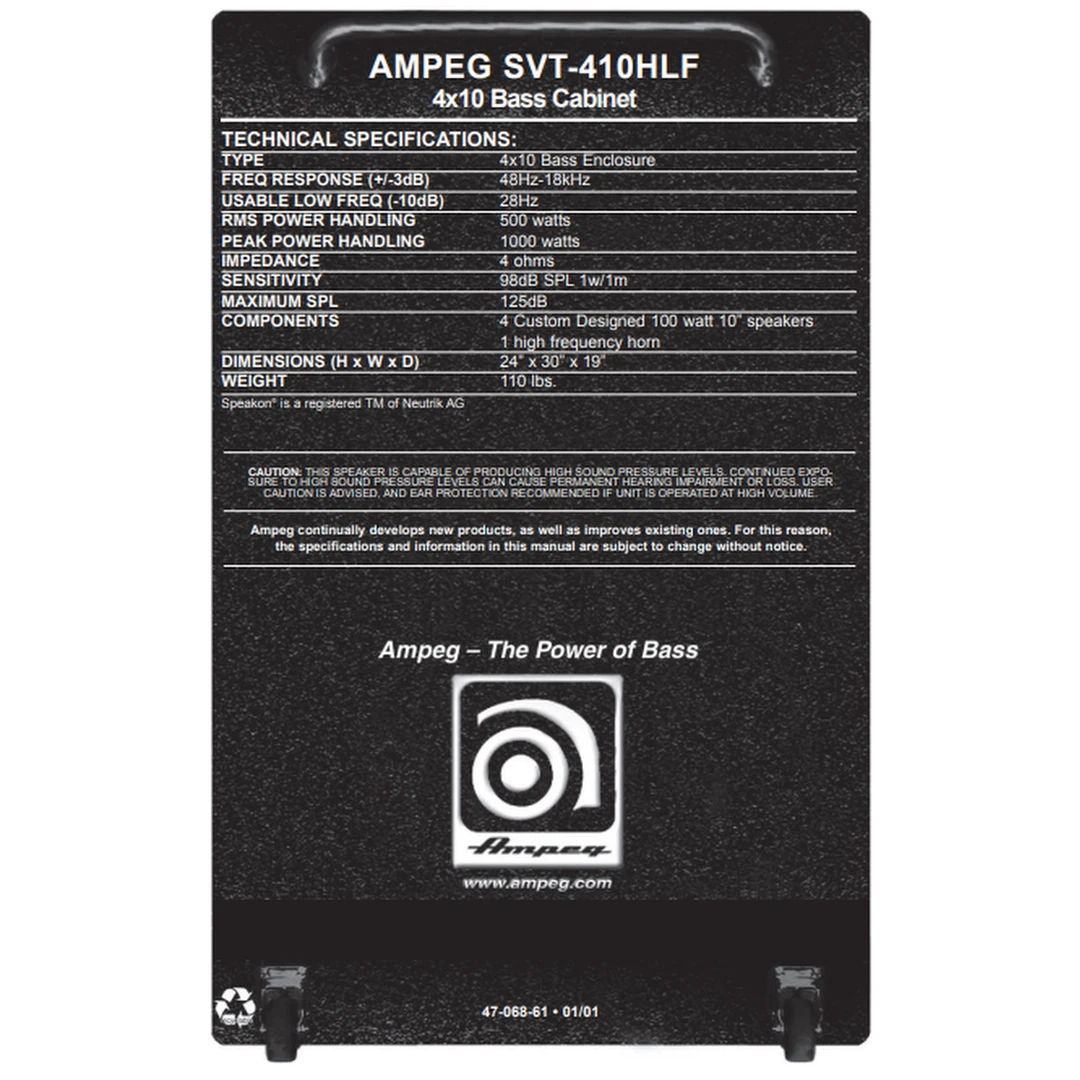 Кабинет Ampeg SVT410HLF 500Watt 4*10"