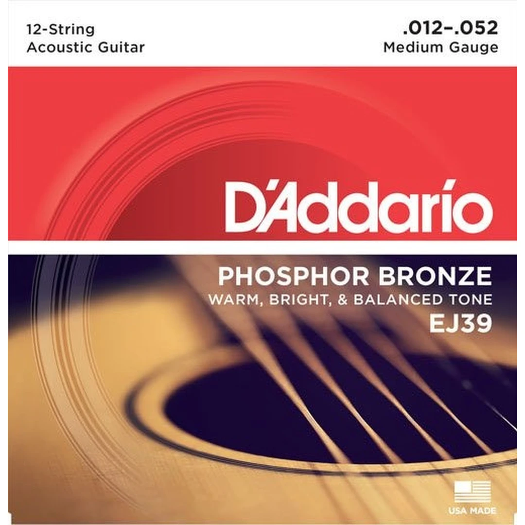 Струны для 12-ти струнной акустической гитары D’addario EJ39 12-52