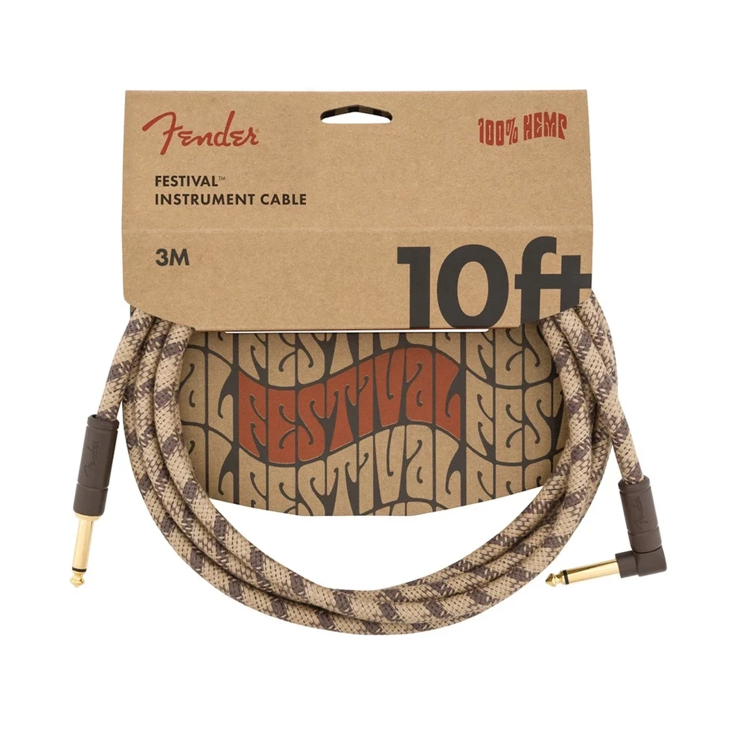 Инструментальный кабель Fender Festival Instrument Cable Straight/Angle 10" Pure Hemp Brown Stripe