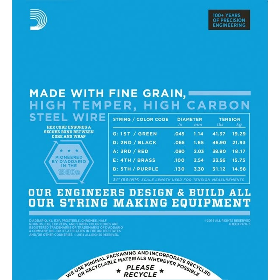 Струны для бас-гитары D'Addario EXP170-5 45-130