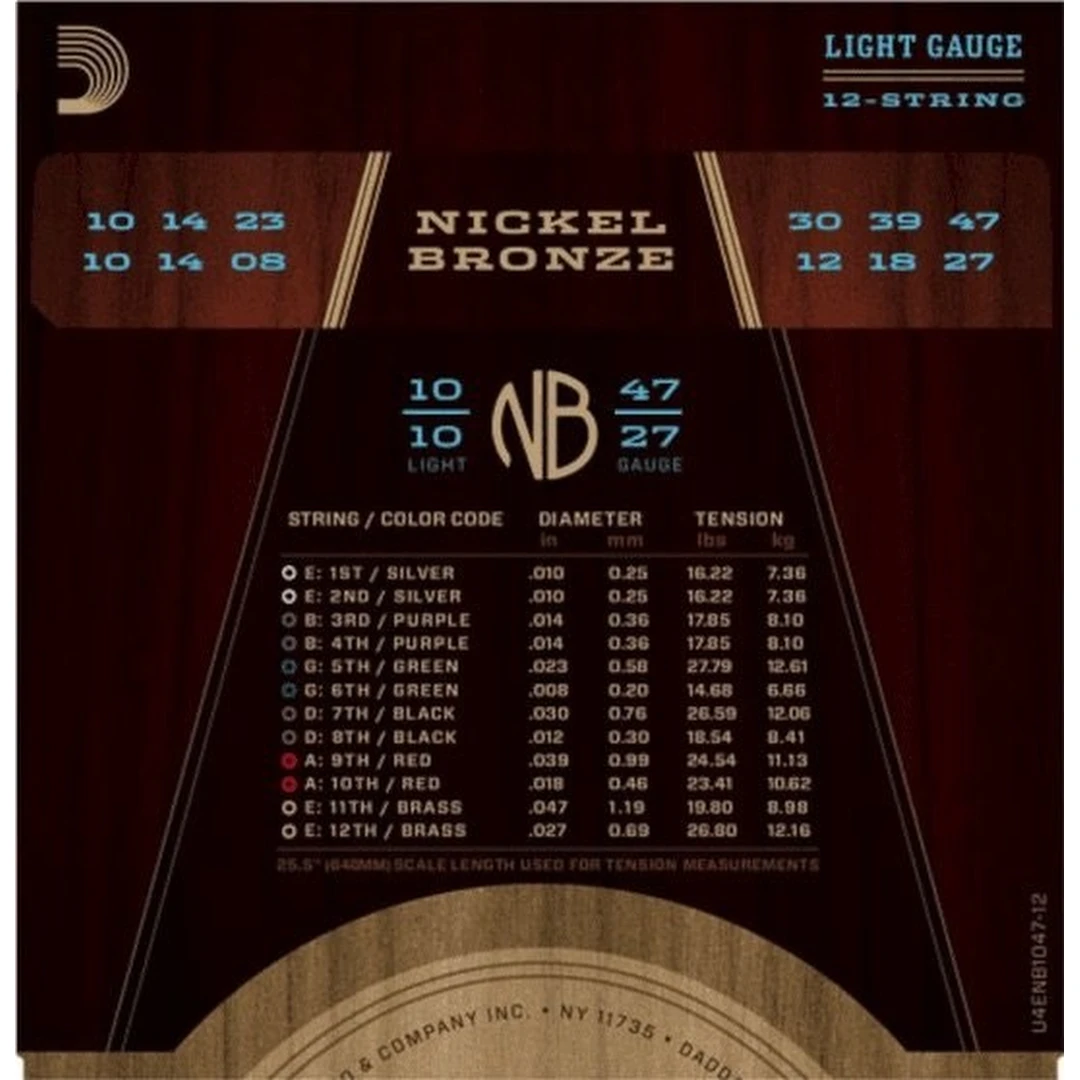 Струны для 12-ти струнной акустической гитары D'addario NB1047-12 10-47