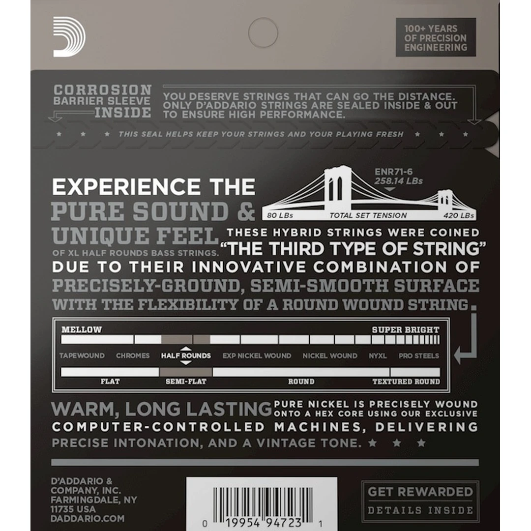 Струны для бас-гитары D'Addario ENR71-6 30-130