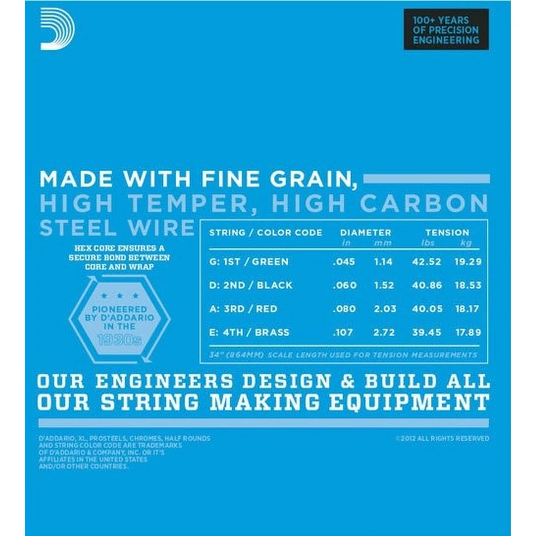 Струны для бас-гитары D’Addario EXL170BT 45-107