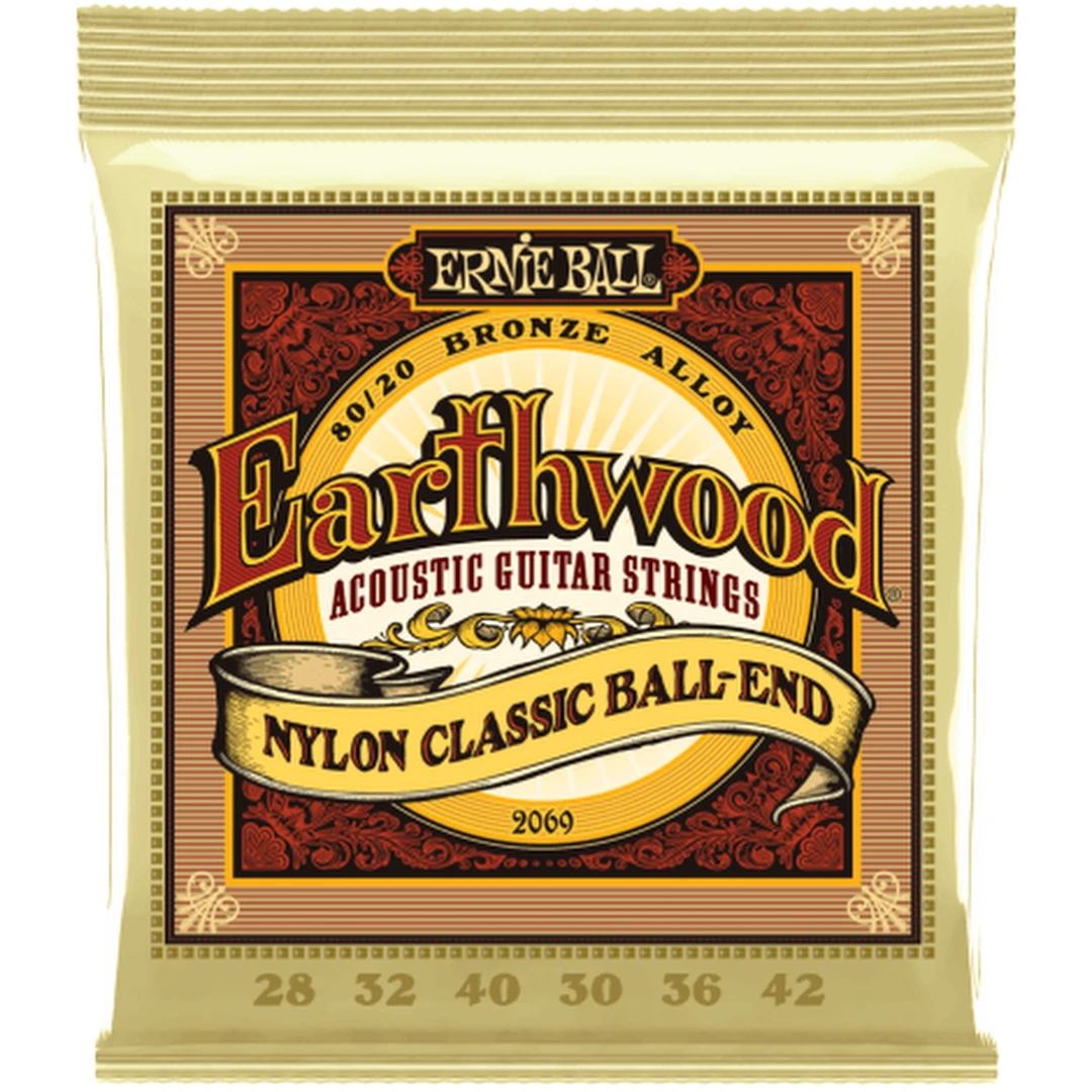 Струны для классической гитары Ernie Ball 2069 Earthwood Folk Nylon Clear &amp; Gold Ball End