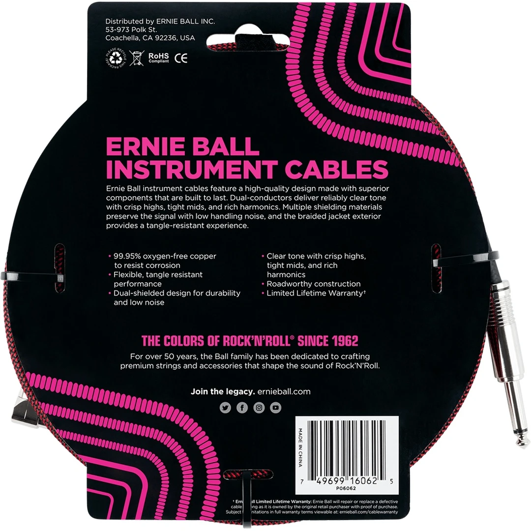 Инструментальный кабель Ernie Ball P06062 Black/Red