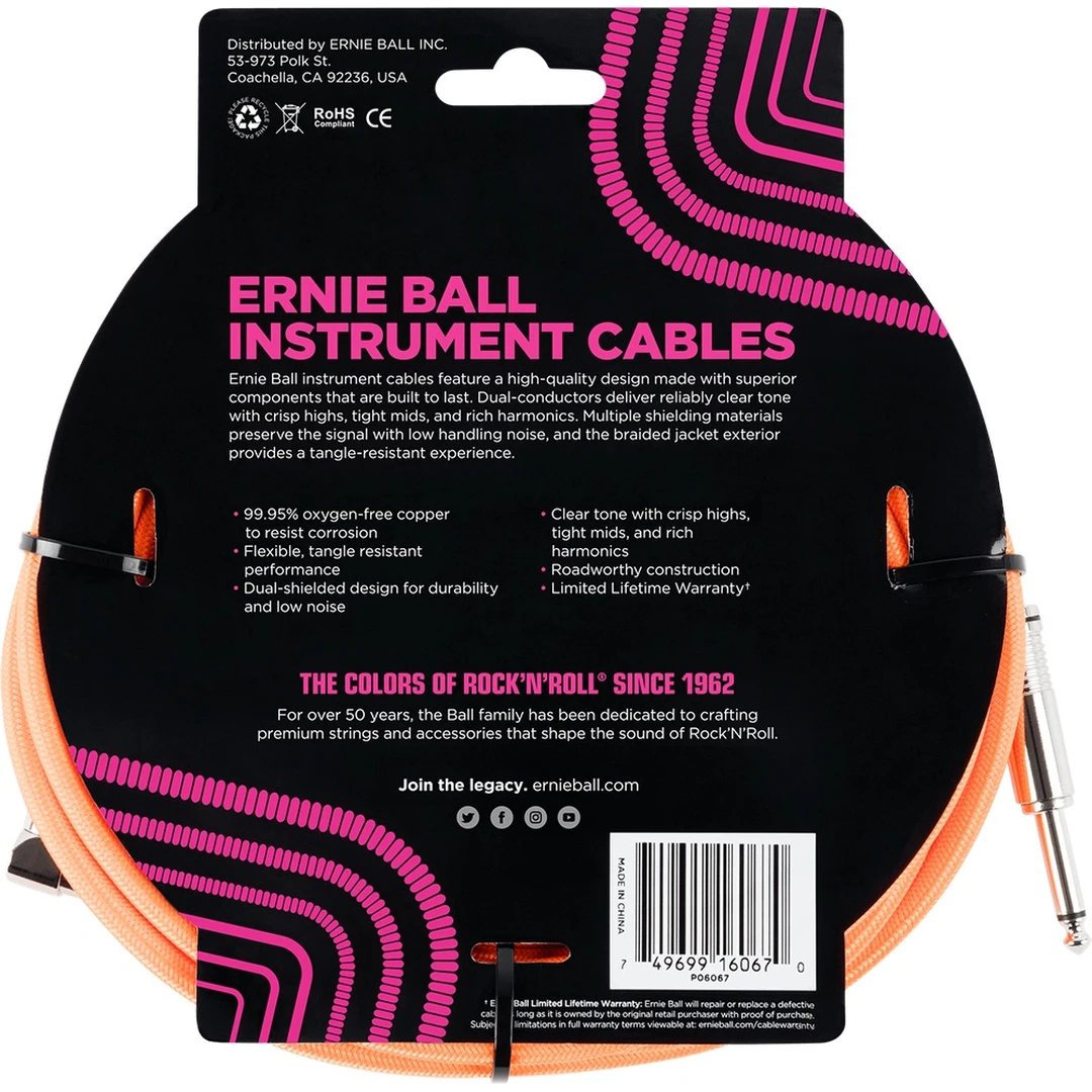 Инструментальный кабель Ernie Ball P06067 Neon Orange