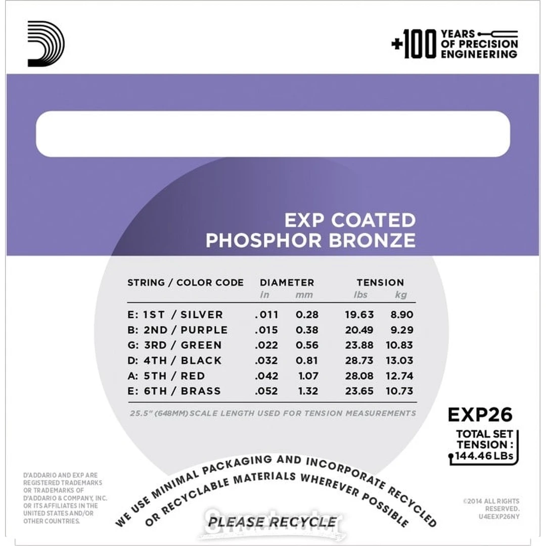 Струны для акустической гитары D'Addario EXP26 Custom Light 11-52