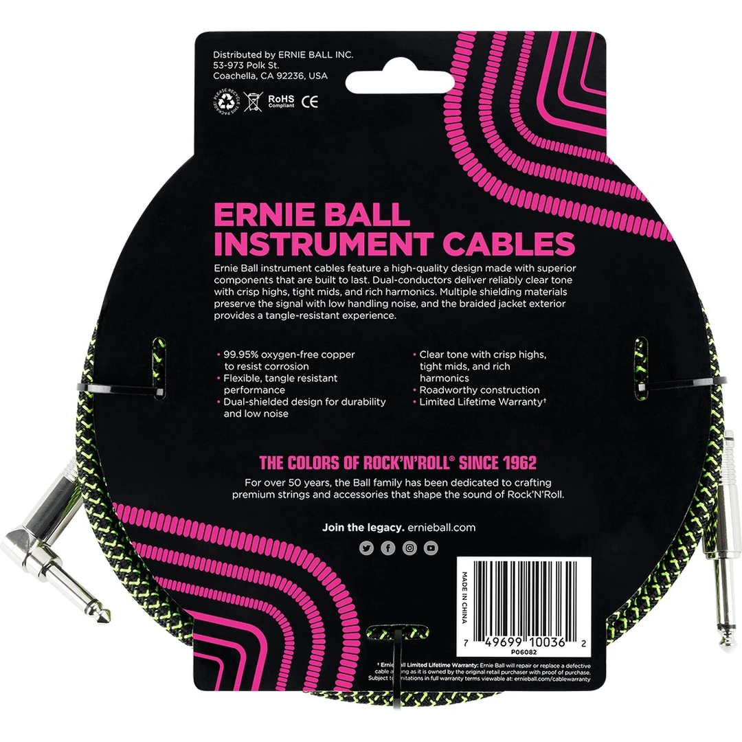 Инструментальный кабель Ernie Ball P06082 Black/Green