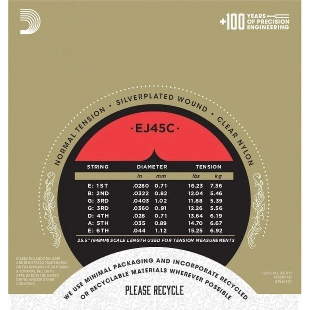 Струны для классической гитары D'Addario EJ45C