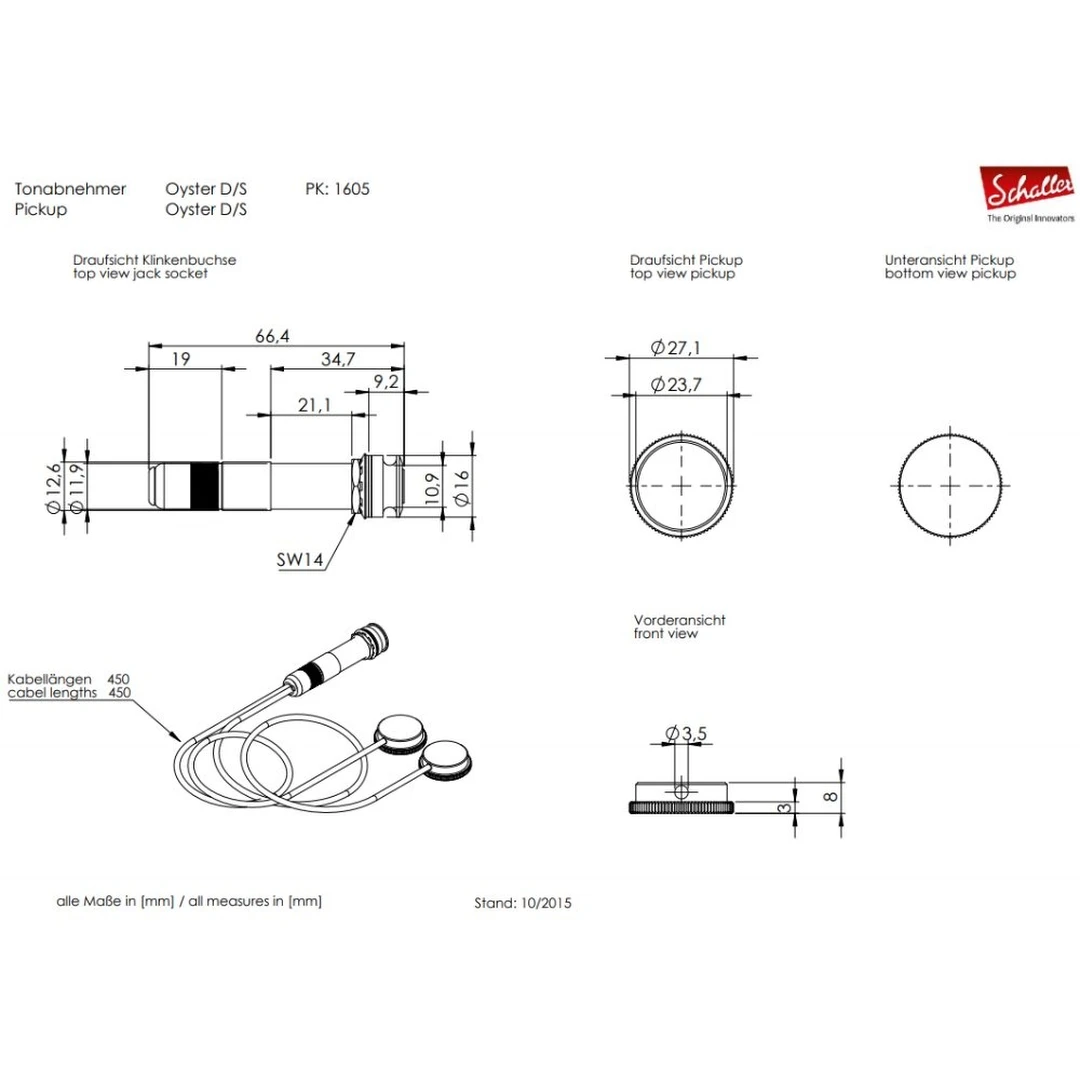 Звукосниматель Schaller Oyster D/S 16050102