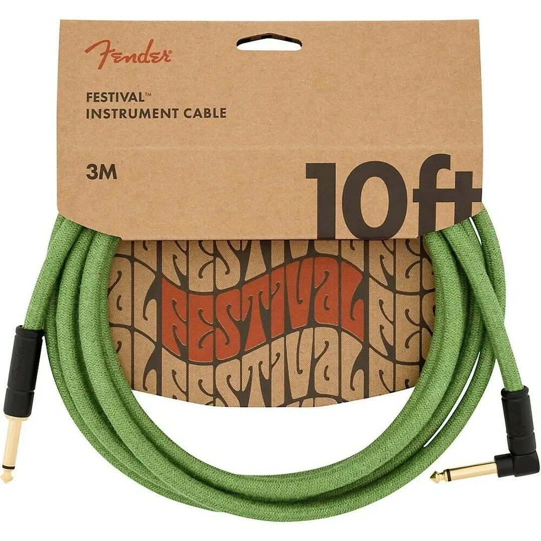 Инструментальный кабель Fender Festival Instrument Cable Straight/Angle 10" Pure Hemp Green