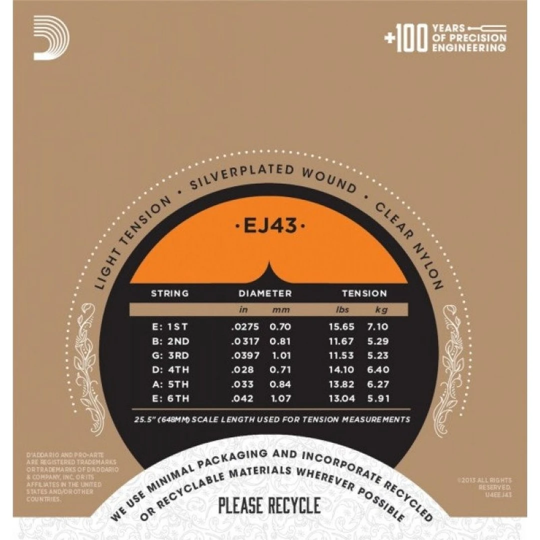 Струны для классической гитары D'Addario EJ43 Light Tension
