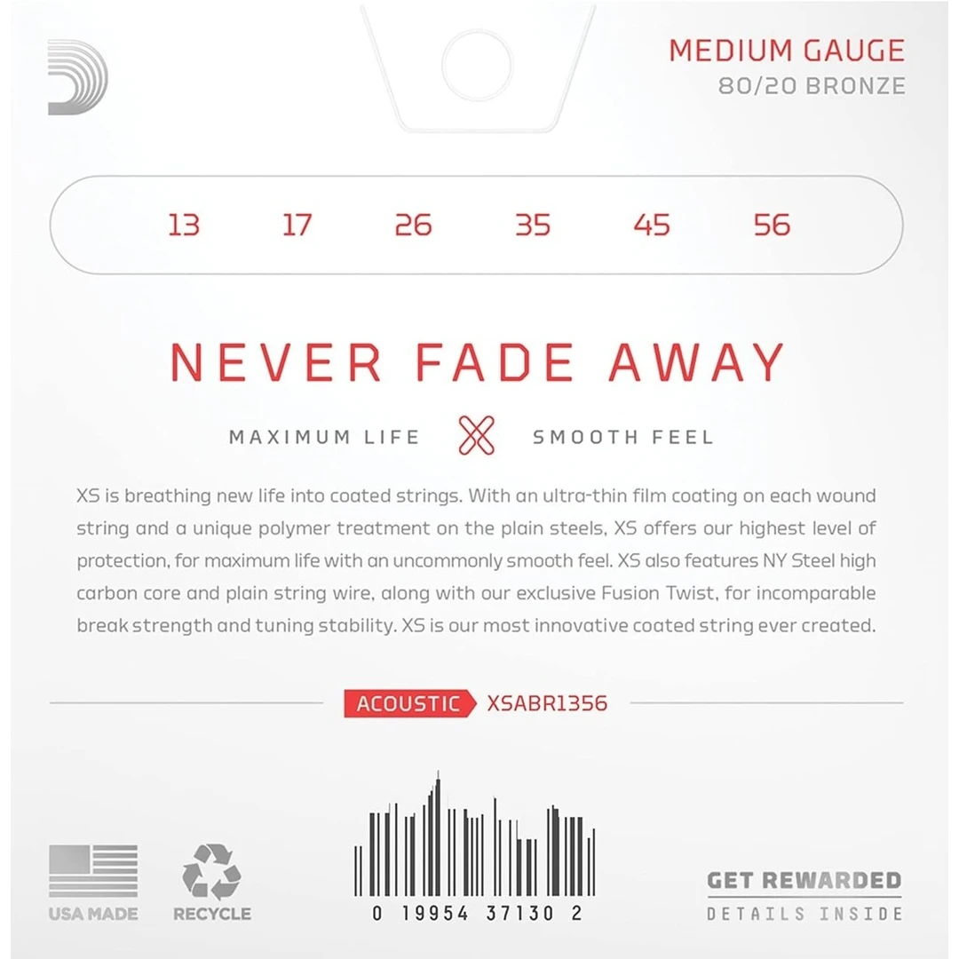 Струны для акустической гитары D'Addario XSABR1356 13-56