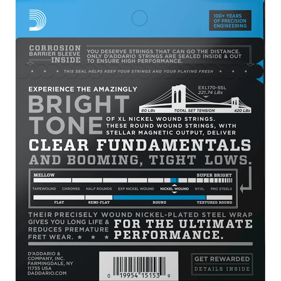 Струны для бас-гитары D'Addario EXL170-5SL 45-130