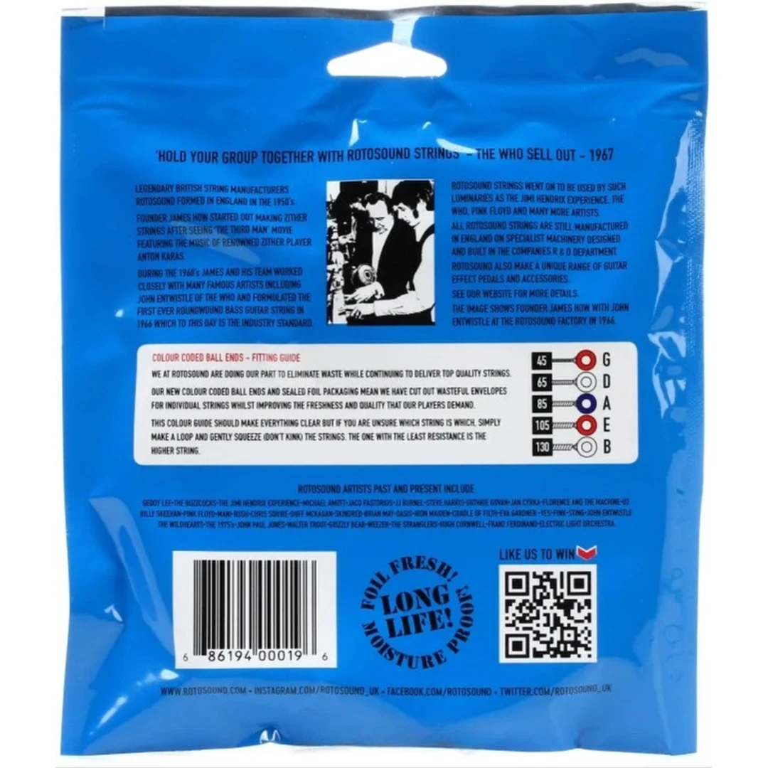 Струны для бас-гитары Rotosound RS665LDN Bass Strings Nickel 45-130