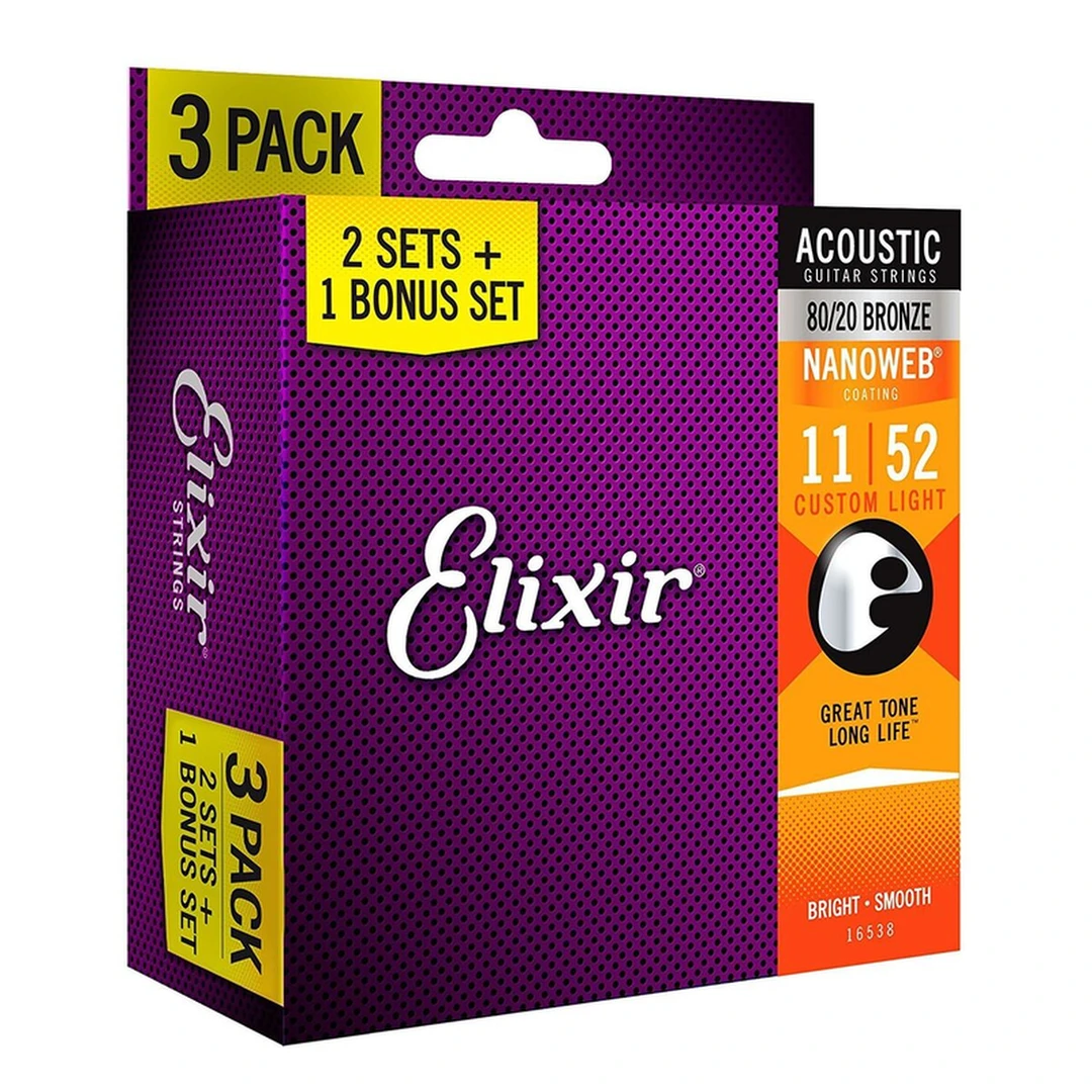 Струны для акустической гитары Elixir 16538 11-52 Bonus Set