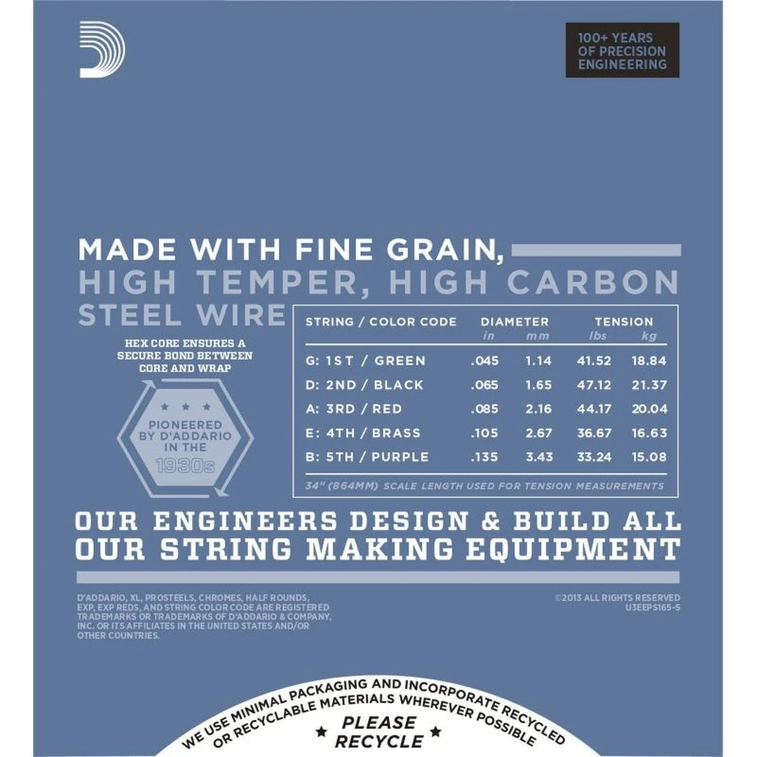 Струны для бас-гитары D'Addario EPS165-5 45-135