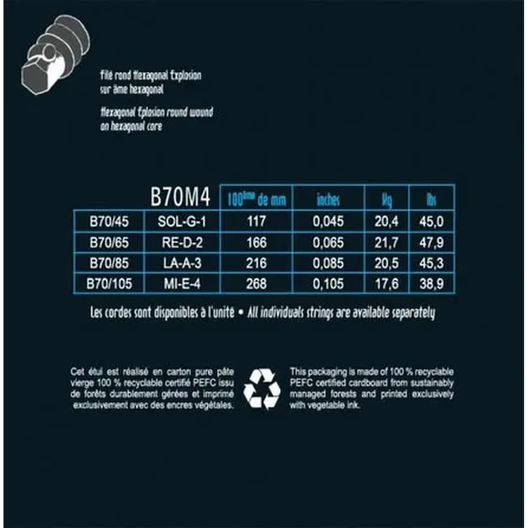 Струны для бас-гитары Savarez B70M4 Hexagonal Explosion 45-105