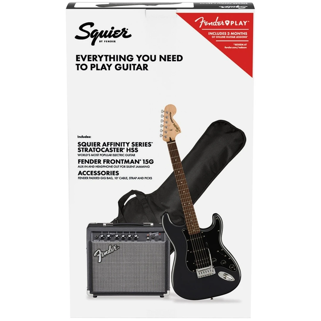 Гитарный набор Fender Squier Affinity Stratocaster HSS Pack LRL Charcoal Frost Metallic