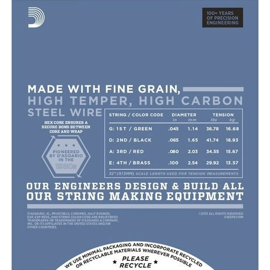 Струны для бас-гитары D'Addario EPS170M ProSteels 45-100