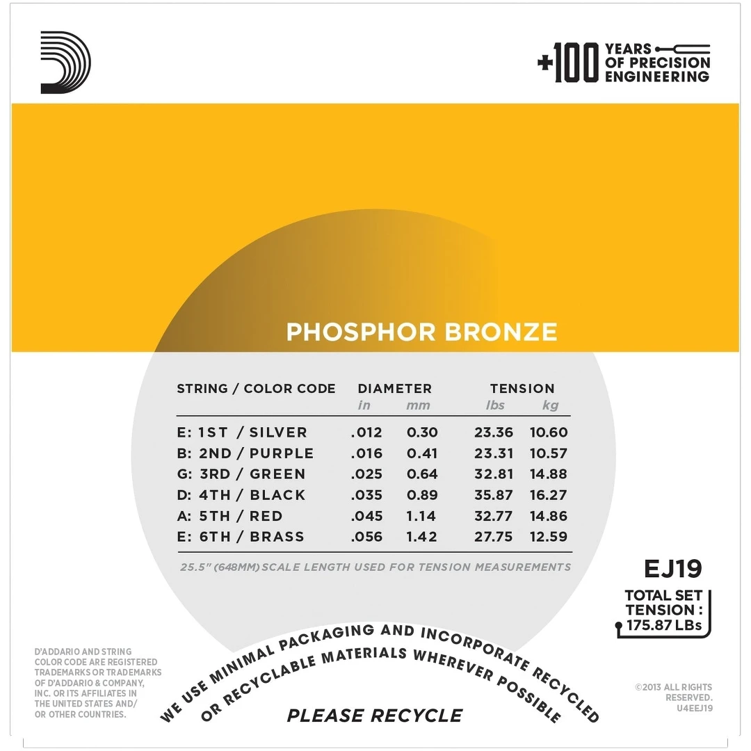 Струны для акустической гитары D'Addario EJ19 12-56