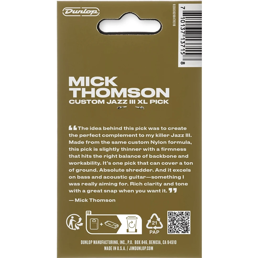 Набор медиаторов Dunlop 47PXLMTG Mick Thomson Custom Jazz III XL