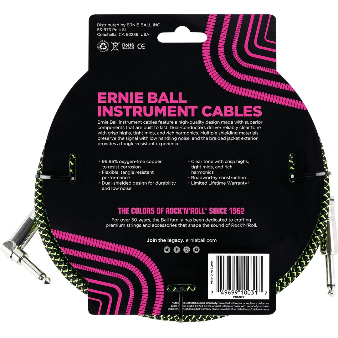 Инструментальный кабель Ernie Ball P06077 Black/Green
