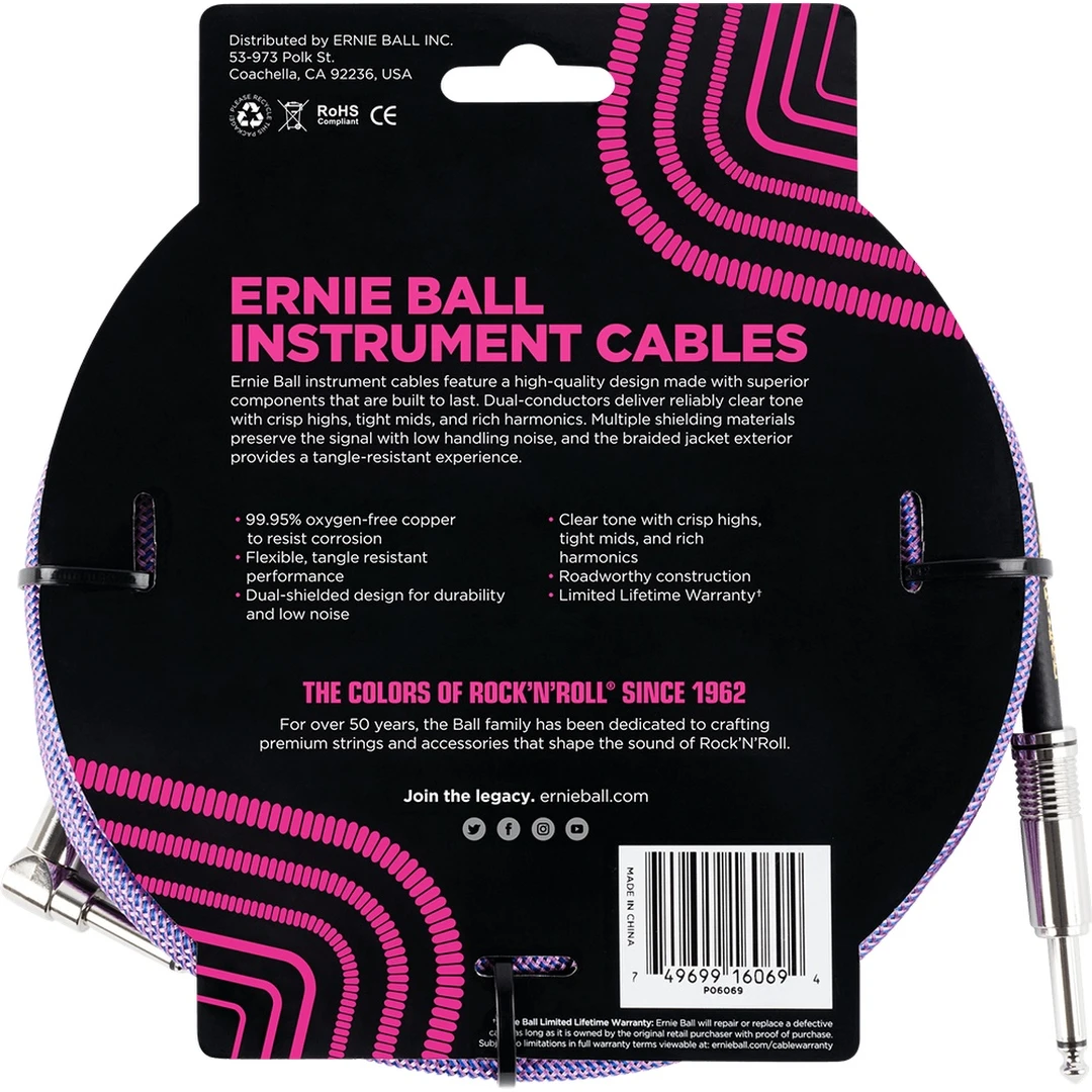 Инструментальный кабель Ernie Ball P06069 Purple