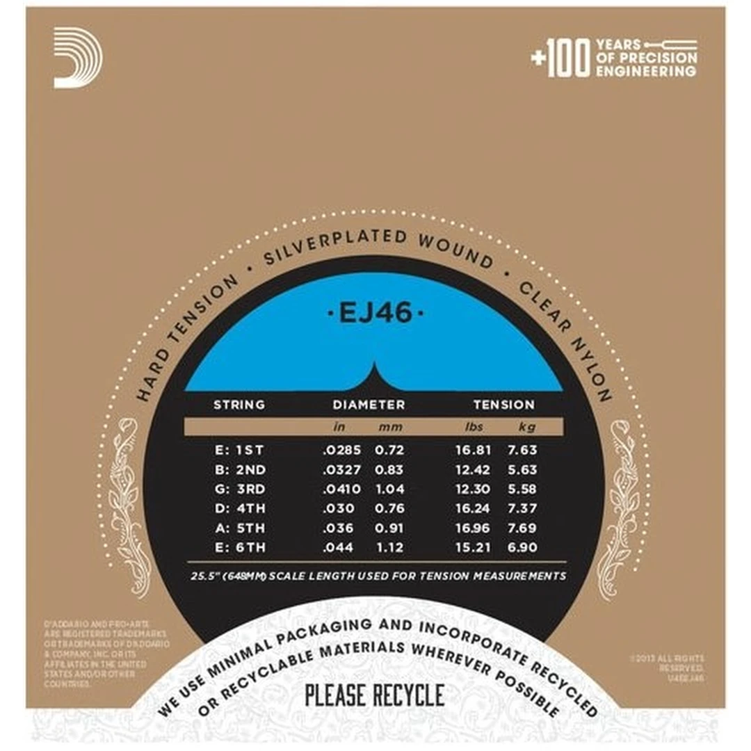 Струны для классической гитары D'Addario EJ46 Hard Tension