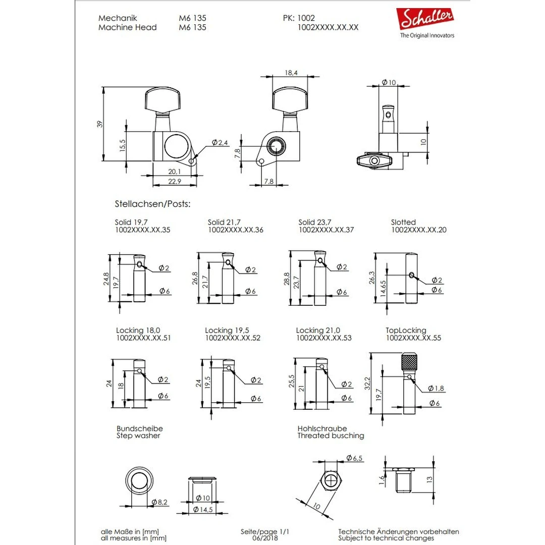 Колки Schaller M6 135 10020223.02.52
