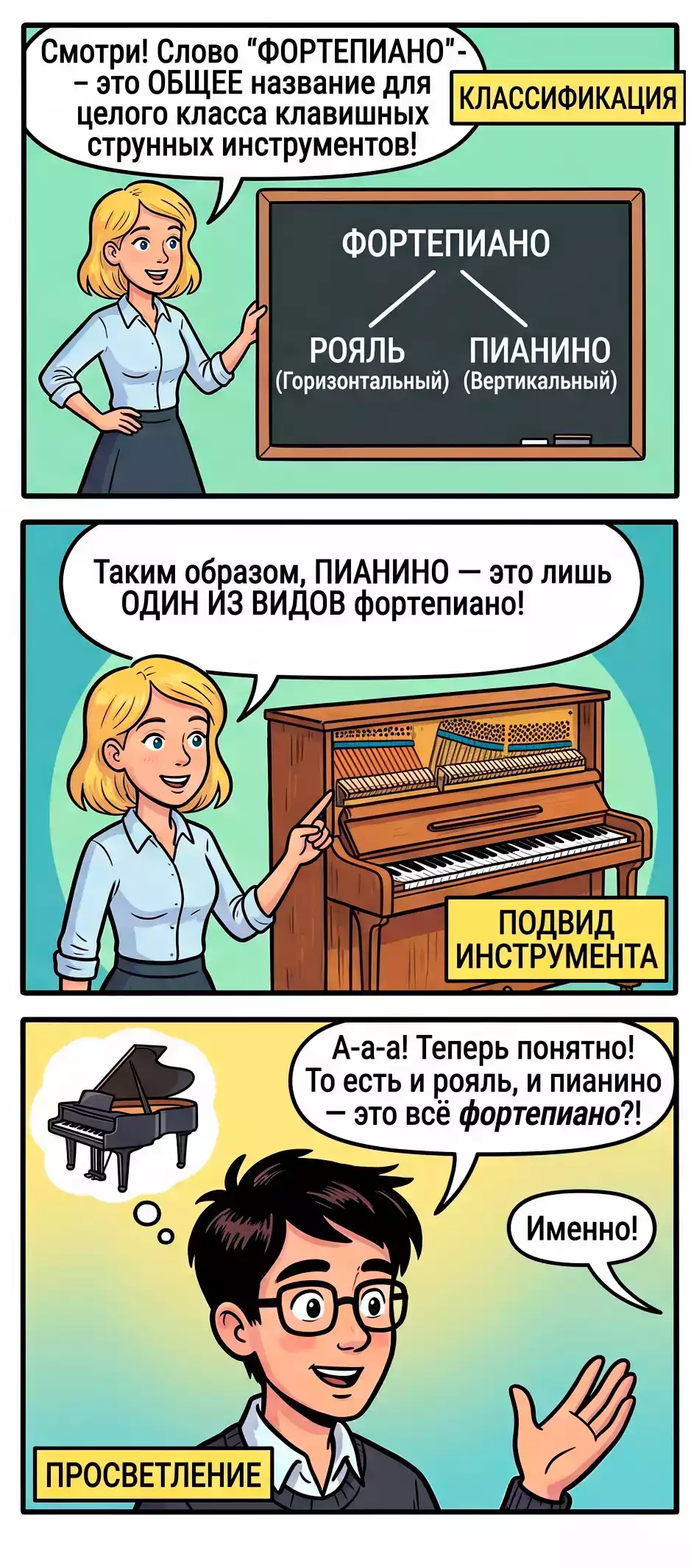 Комикс на тему: пианино и рояль – одно семейство