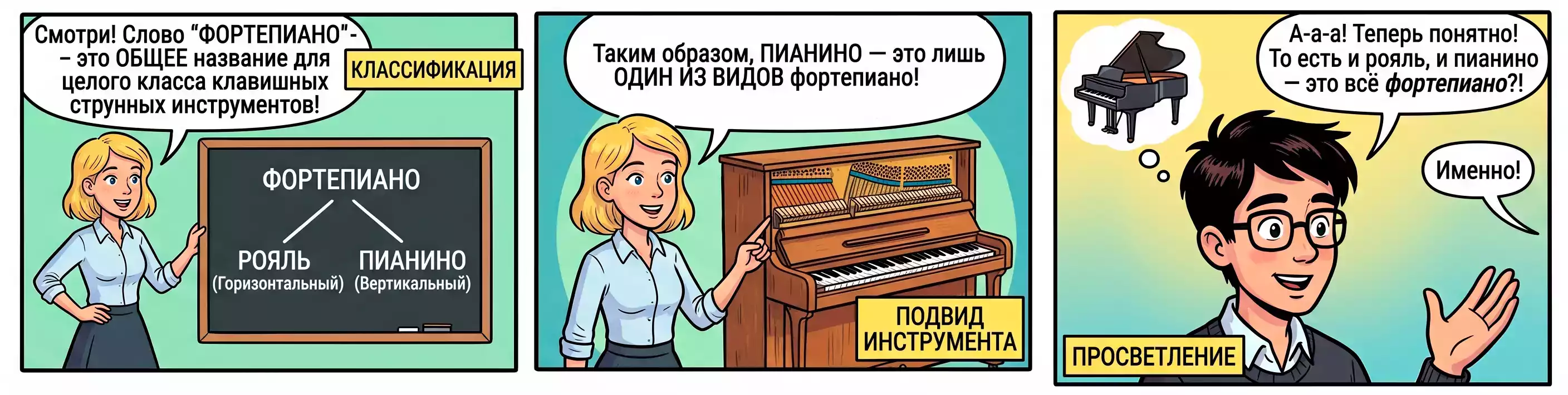 Комикс на тему: пианино и рояль – одно семейство