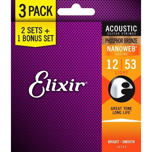 Струны для акустической гитары Elixir 16545 12-53 Bonus Set
