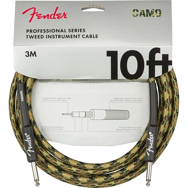 Инструментальный кабель Fender Professional Series Instrument Cable Straight/Straight 10" Woodland Camo
