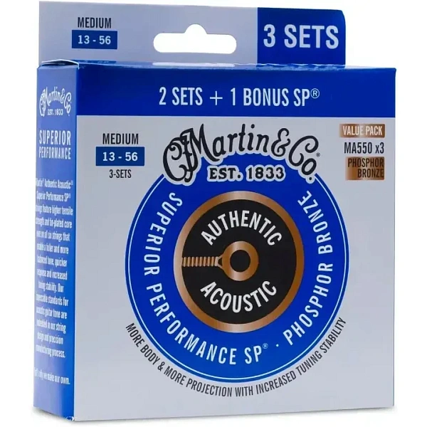 Струны для акустической гитары Martin MA550 3 Pack 13-56