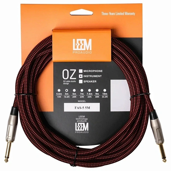 Инструментальный кабель Leem FAS-5 BK/RD