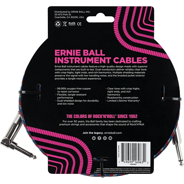 Инструментальный кабель Ernie Ball P06063 Black/Red/Blue/White