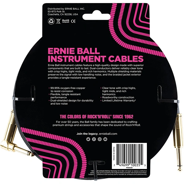 Инструментальный кабель Ernie Ball P06081 Black