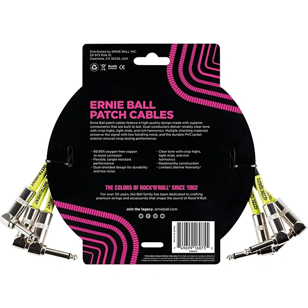 Набор из трех патч-кабелей Ernie Ball P06075 Black