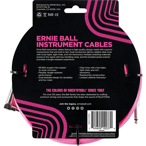 Инструментальный кабель Ernie Ball P06083 Neon Pink